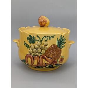 California Pottery Mustard Yellow Fruit Cookie Jar Canister Mid-Century Modern